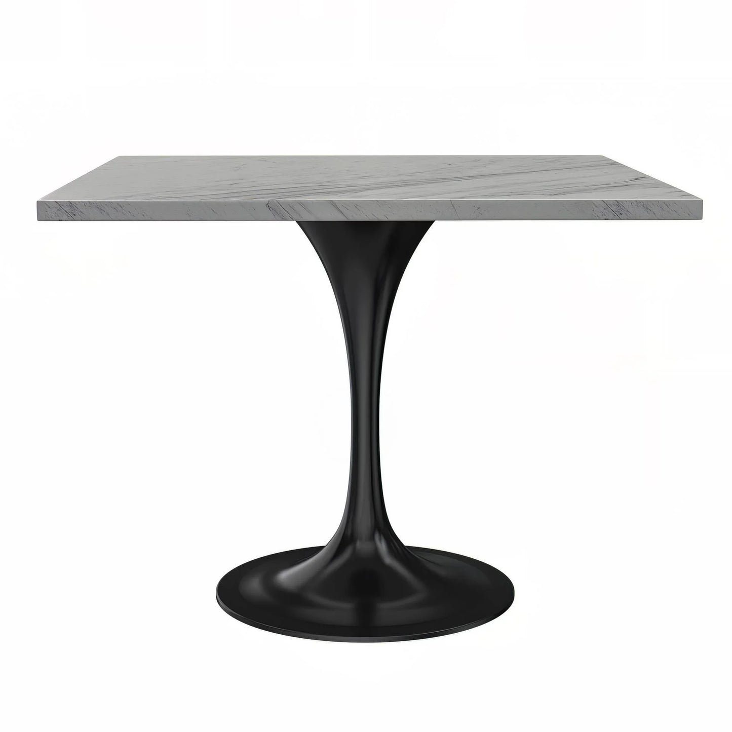 Verve Square Dining Table with a Laminated White Marbleized Tabletop and Black Stainless Steel Base - Elax Furniture