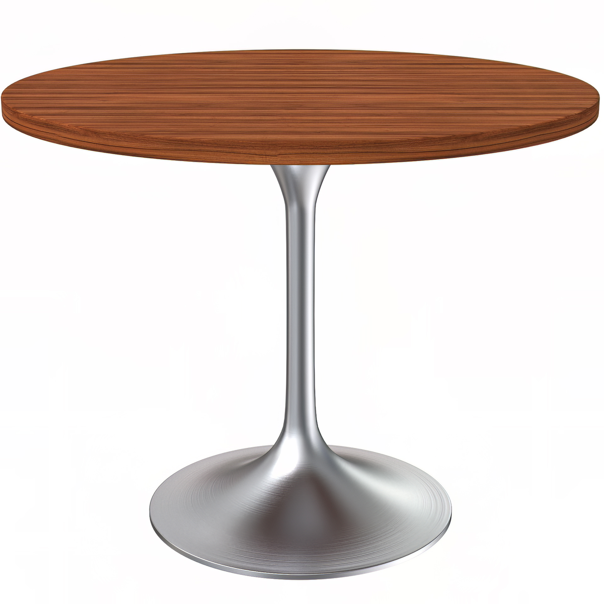 Verve Round Dining Table with MDF/Sintered Stone/Resin Tabletop in Silver Stainless Steel Pedestal Base MDF 36 Inch Cognac Brown Dining Table Leisuremod