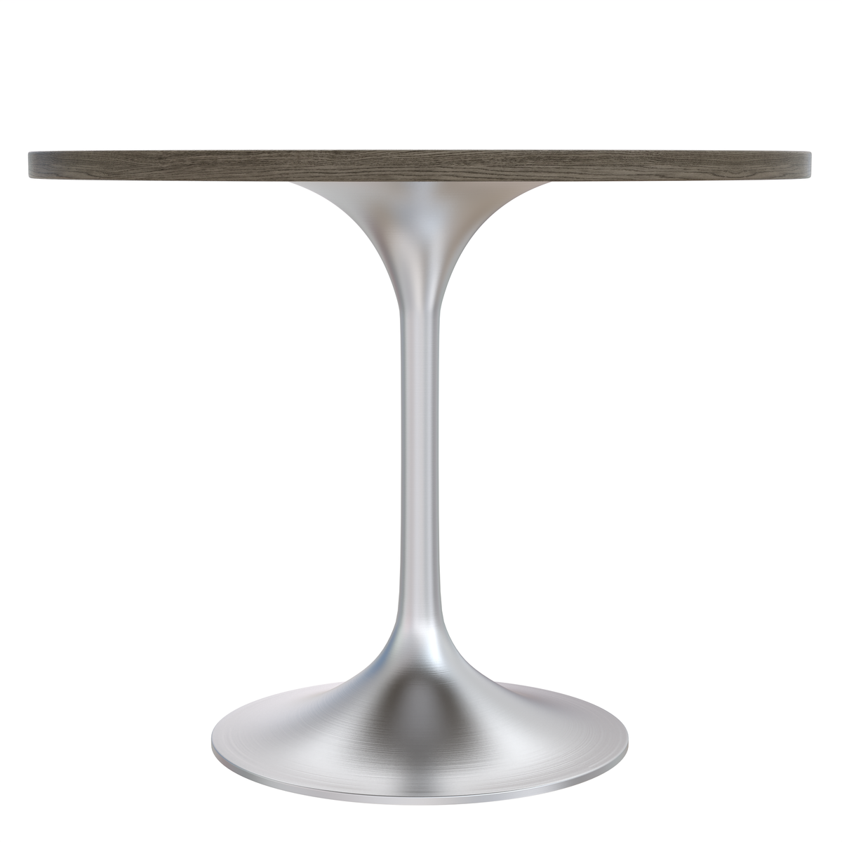 Verve Round Dining Table with MDF/Sintered Stone/Resin Tabletop in Silver Stainless Steel Pedestal Base MDF 36 Inch Dark Maple Dining Table Leisuremod
