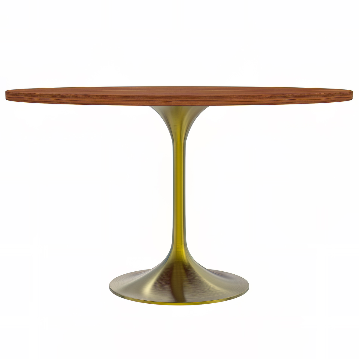 Verve Round Dining Table with MDF/Sintered Stone/Resin Tabletop in Gold Stainless Steel Pedestal Base MDF 48 Inch Cognac Brown Dining Table Leisuremod
