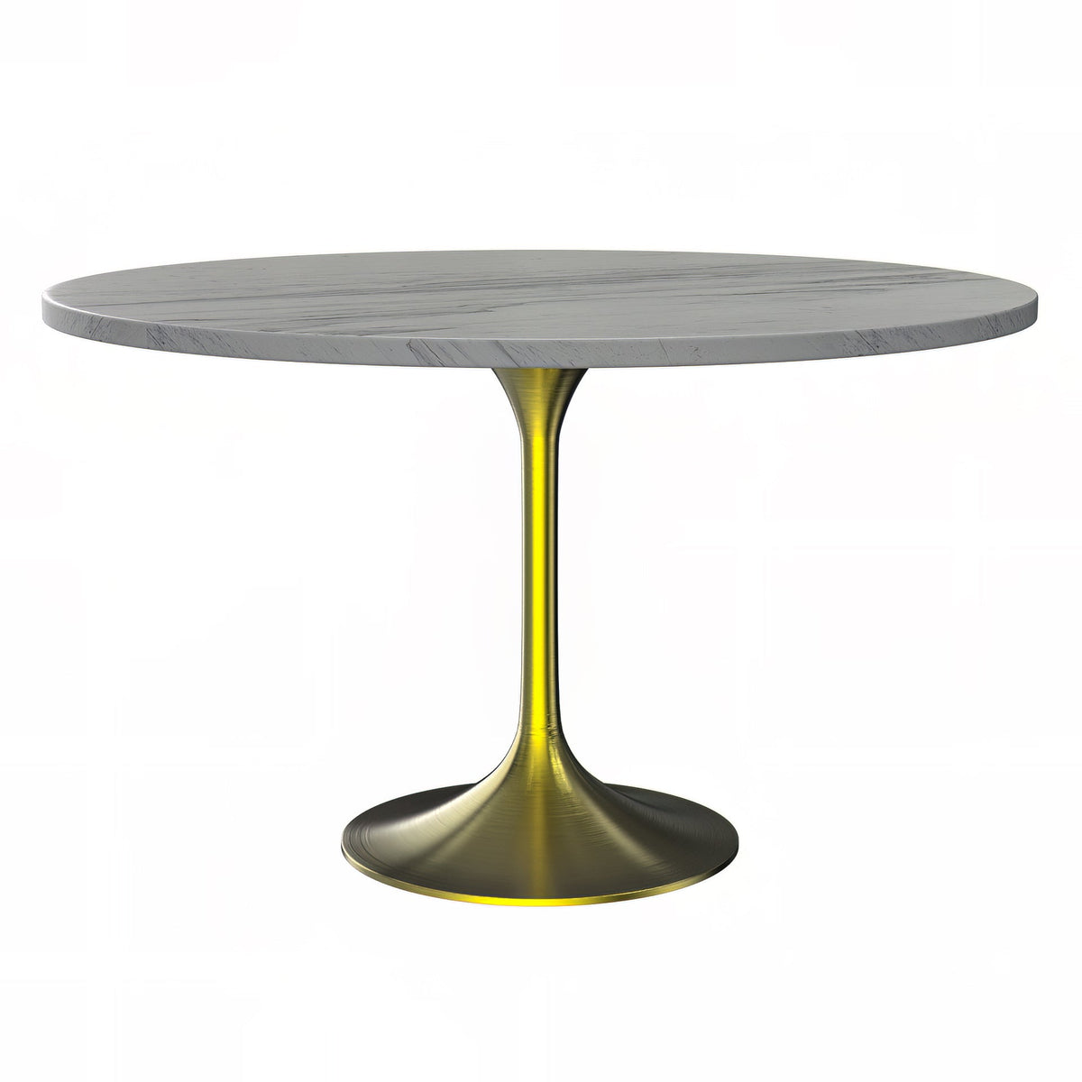 Verve Round Dining Table with MDF/Sintered Stone/Resin Tabletop in Gold Stainless Steel Pedestal Base MDF 48 Inch Natural Wood Dining Table Leisuremod
