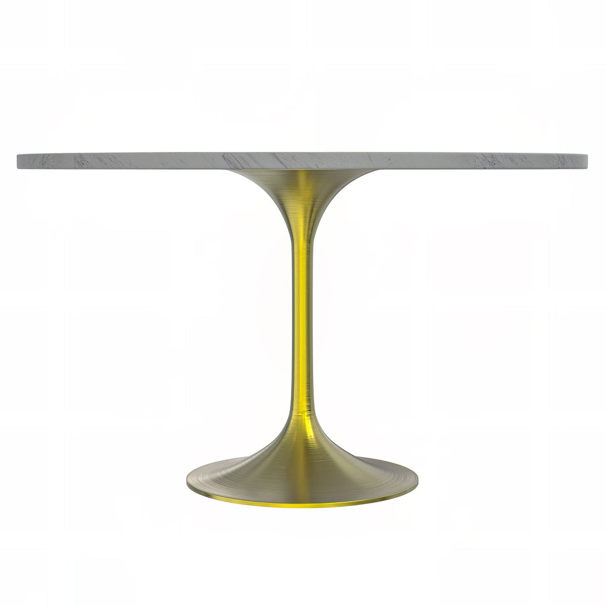 Verve Round Dining Table with MDF/Sintered Stone/Resin Tabletop in Gold Stainless Steel Pedestal Base MDF 48 Inch Natural Wood Dining Table Leisuremod