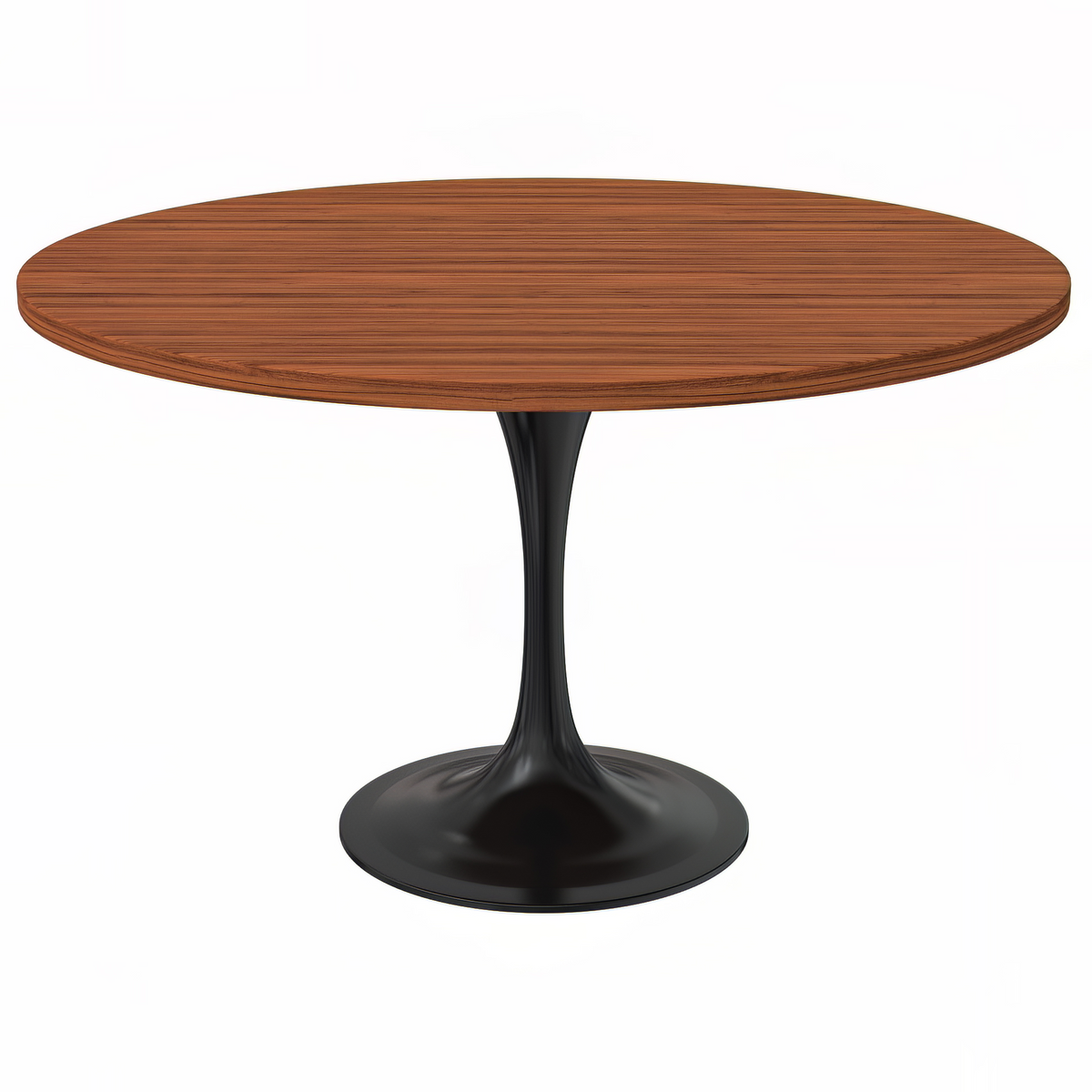 Verve Round Dining Table with MDF/Sintered Stone/Resin Tabletop in Black Stainless Steel Pedestal Base MDF 48 Inch Cognac Brown Dining Table Leisuremod