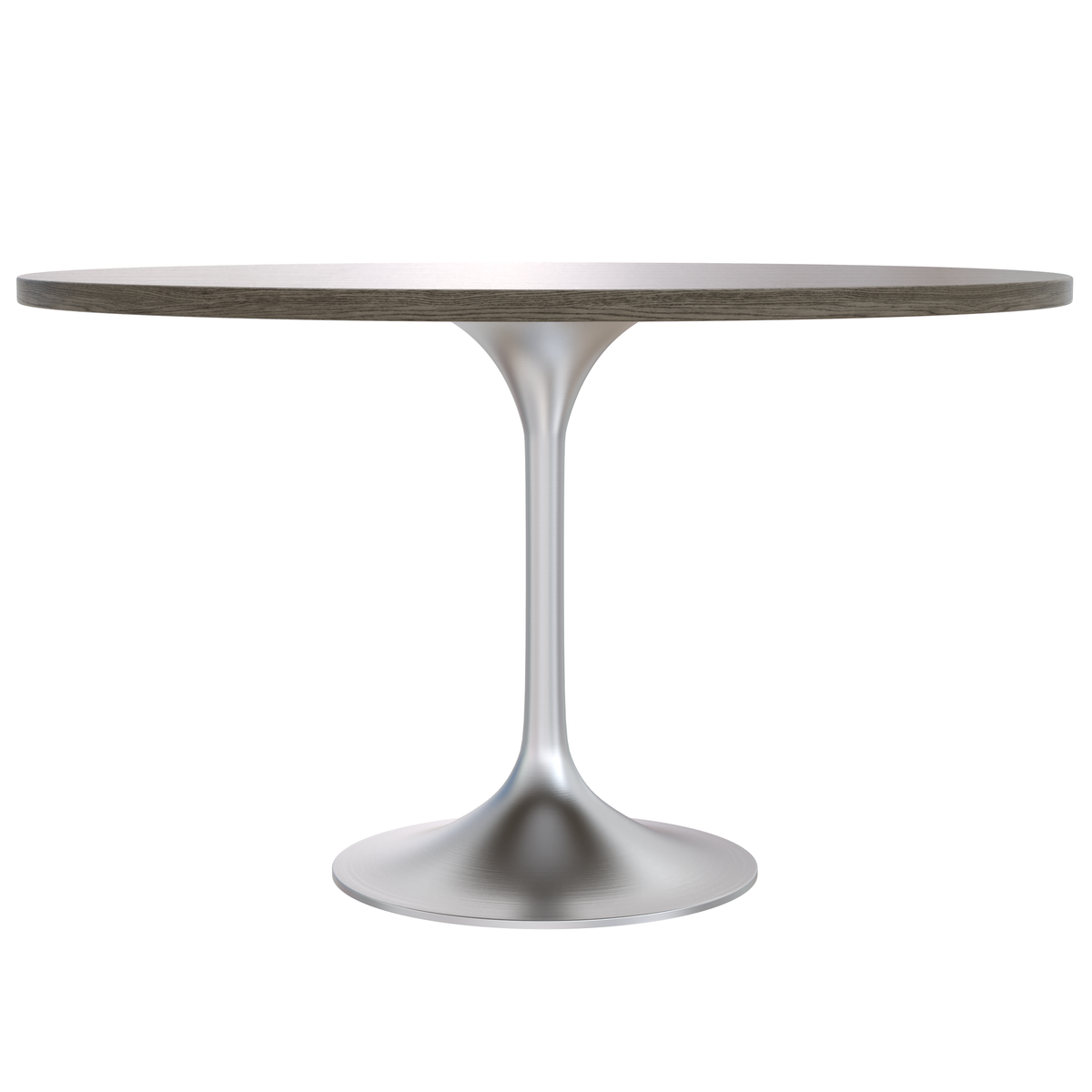 Verve Round Dining Table with MDF/Sintered Stone/Resin Tabletop in Silver Stainless Steel Pedestal Base MDF 48 Inch Dark Maple Dining Table Leisuremod