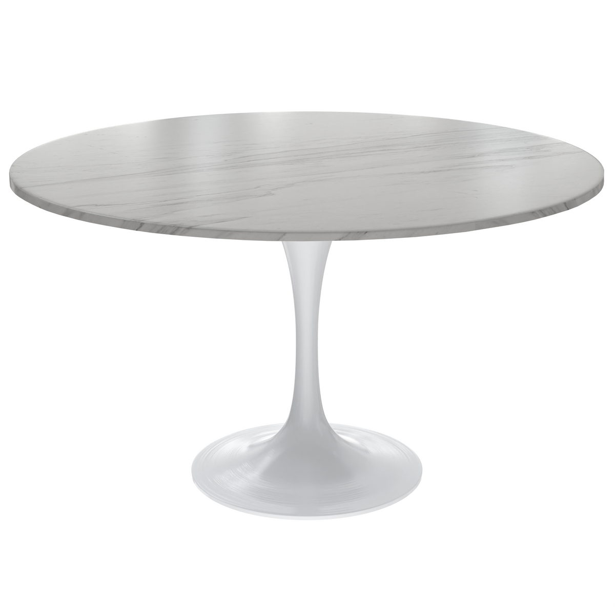 Verve Round Dining Table with MDF/Sintered Stone/Resin Tabletop in White Stainless Steel Pedestal Base