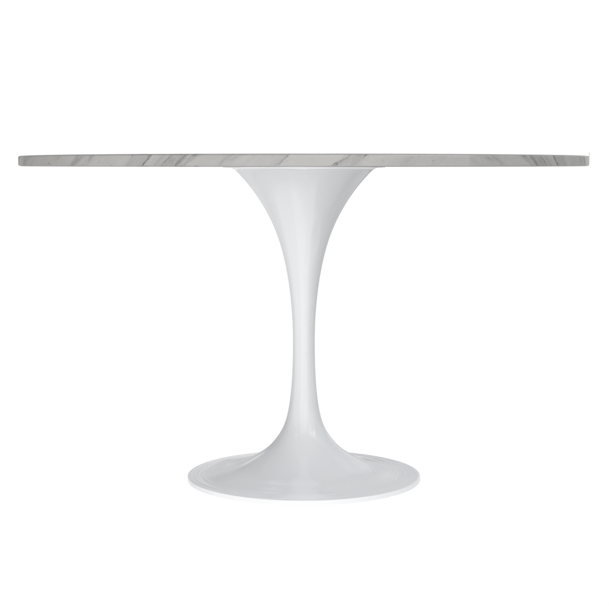 Verve Round Dining Table with MDF/Sintered Stone/Resin Tabletop in White Stainless Steel Pedestal Base
