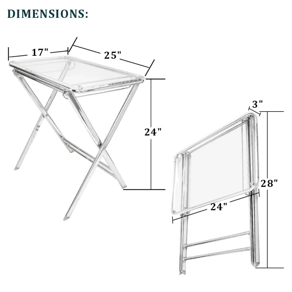 Victorian Acrylic Foldable End Side Table Tray with Chrome Metal Legs - Elax Furniture