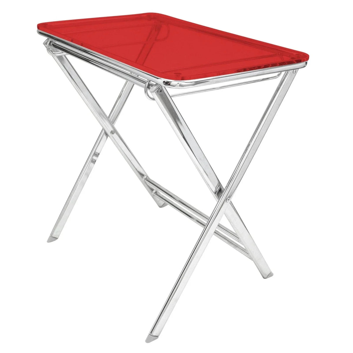 Victorian Acrylic Foldable End Side Table Tray with Chrome Metal Legs - Elax Furniture