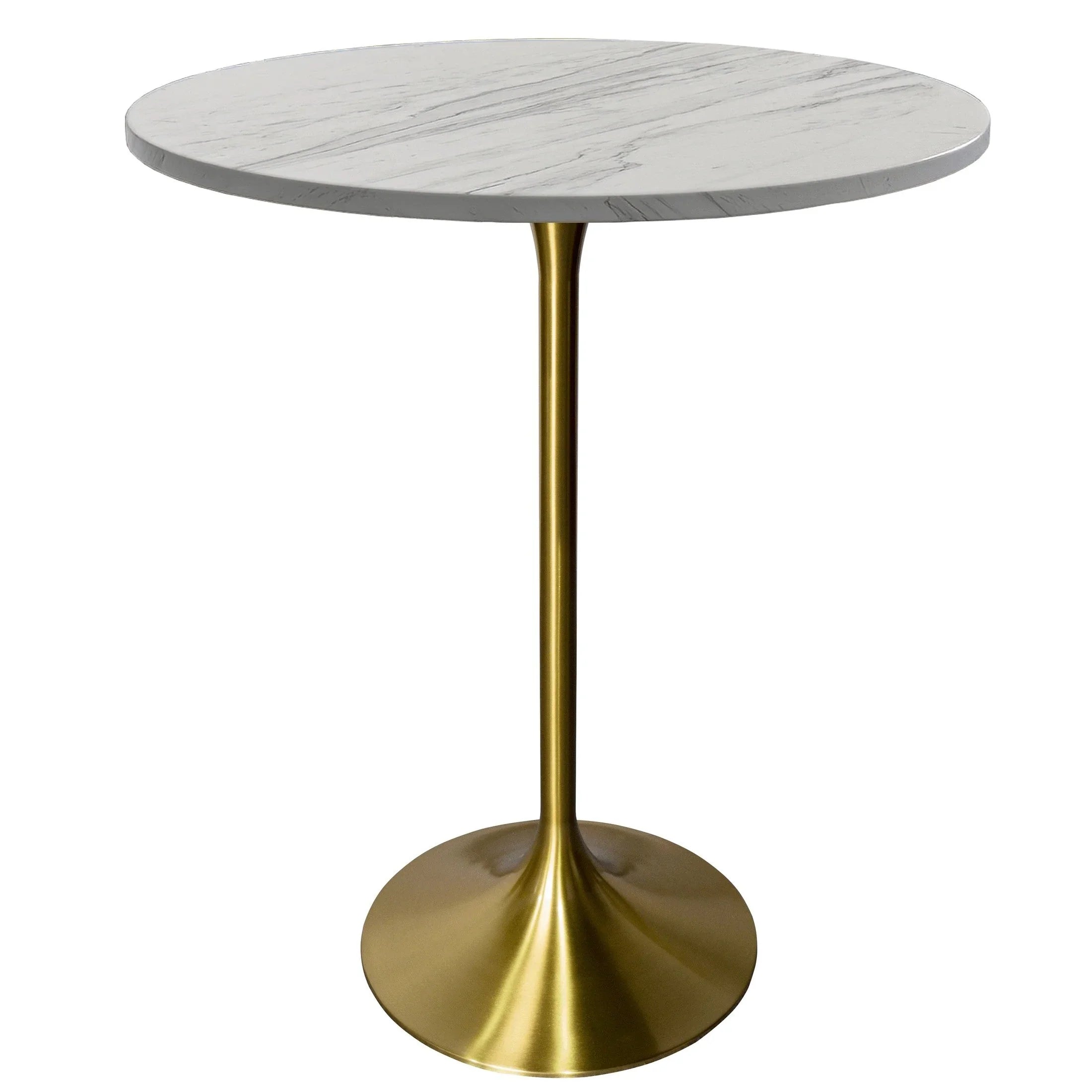 Verve Bar Height Dining Table with Round White Resin Top and Gold Stainless Steel Base - Elax Furniture