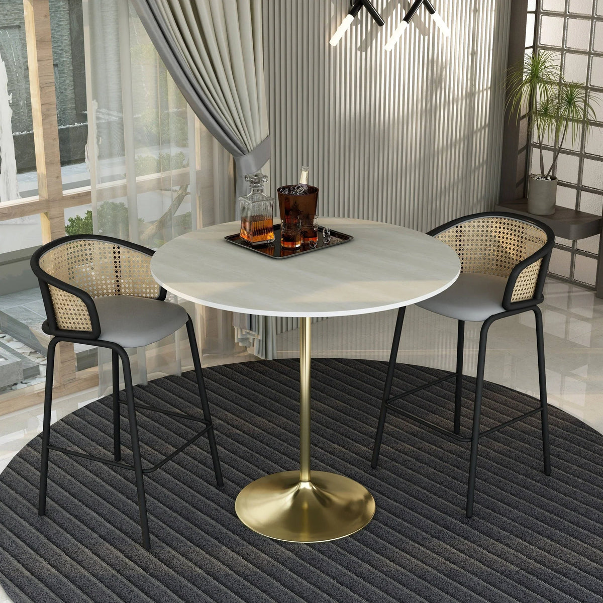 Verve Bar Height Dining Table with 48" Round MDF Top and Gold Stainless Steel Pedestal Base - Elax Furniture