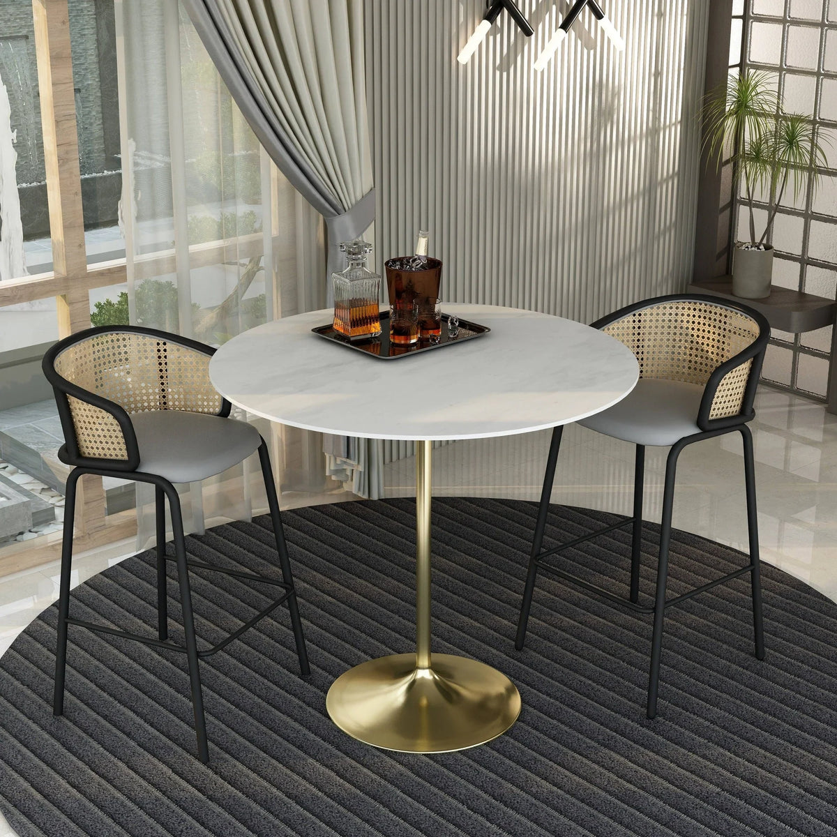Verve Bar Height Dining Table with 48" Round Sintered Stone Top and Gold Stainless Steel Base - Elax Furniture