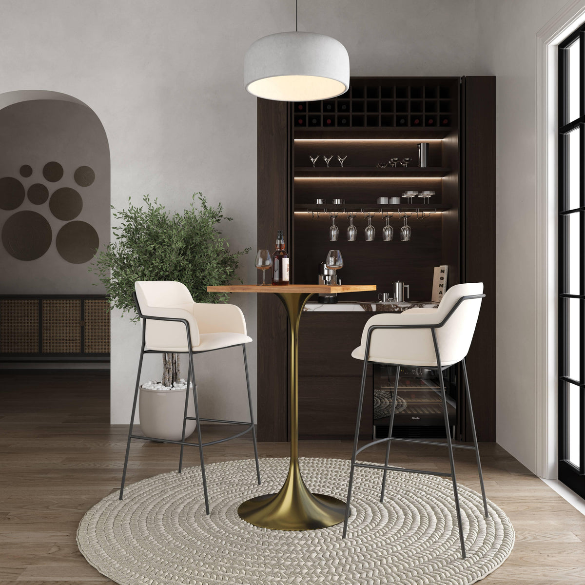 LeisureMod Verve 24" Square Top Bar Height Table, Brushed Gold/Black/White Stainless Steel Base with MDF Table Top - Elax Furniture