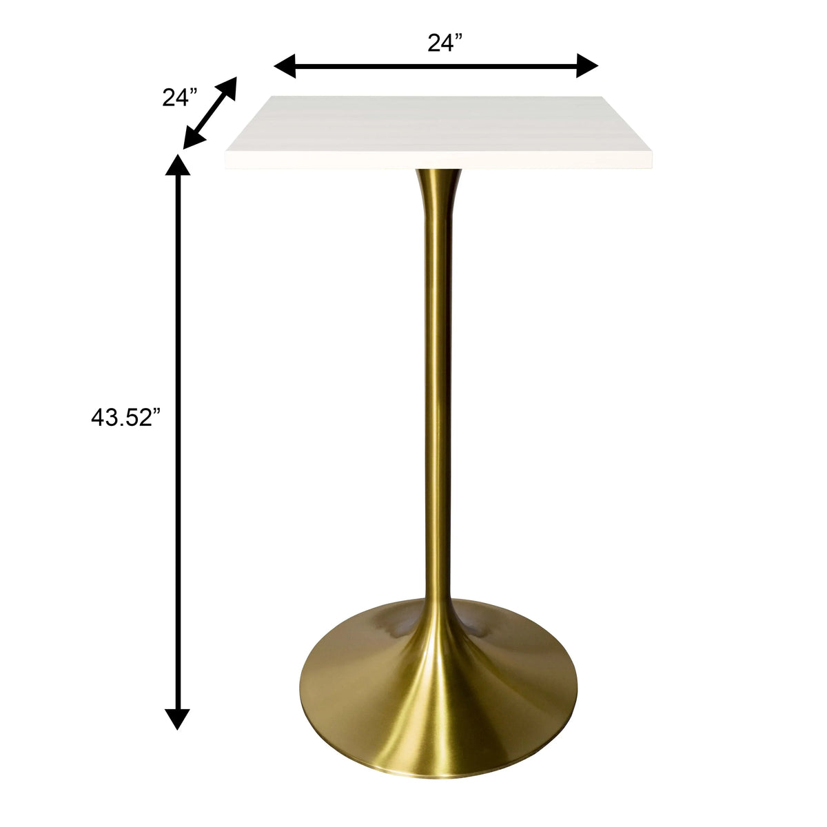 LeisureMod Verve 24" Square Top Bar Height Table, Brushed Gold/Black/White Stainless Steel Base with MDF Table Top - Elax Furniture