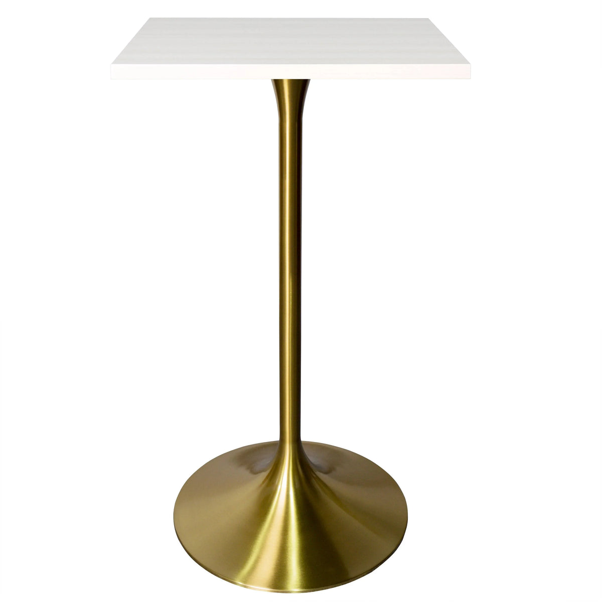 LeisureMod Verve 24" Square Top Bar Height Table, Brushed Gold/Black/White Stainless Steel Base with MDF Table Top - Elax Furniture