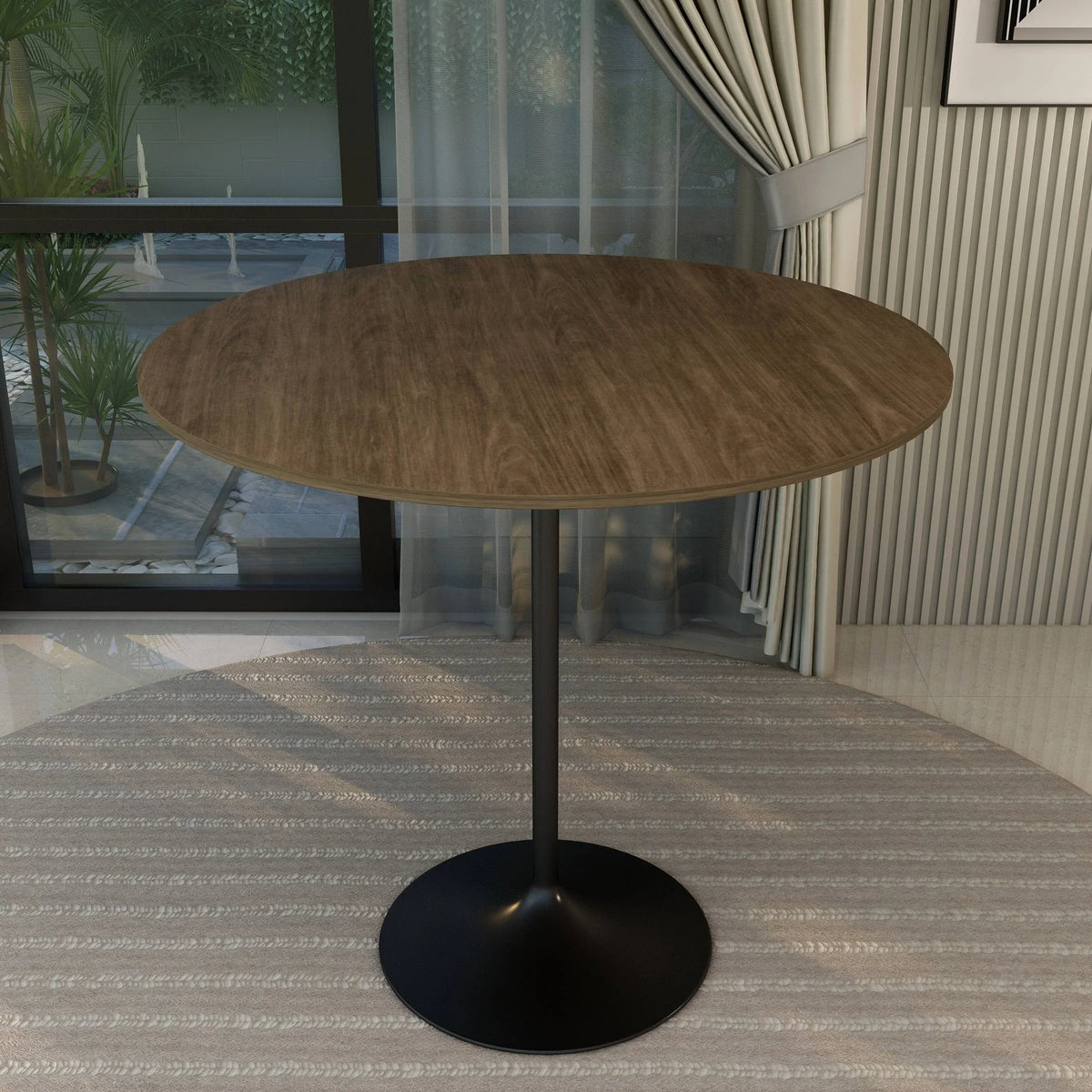 Verve Bar Height Dining Table with 48" Round MDF Top and Black Stainless Steel Pedestal Base - Elax Furniture