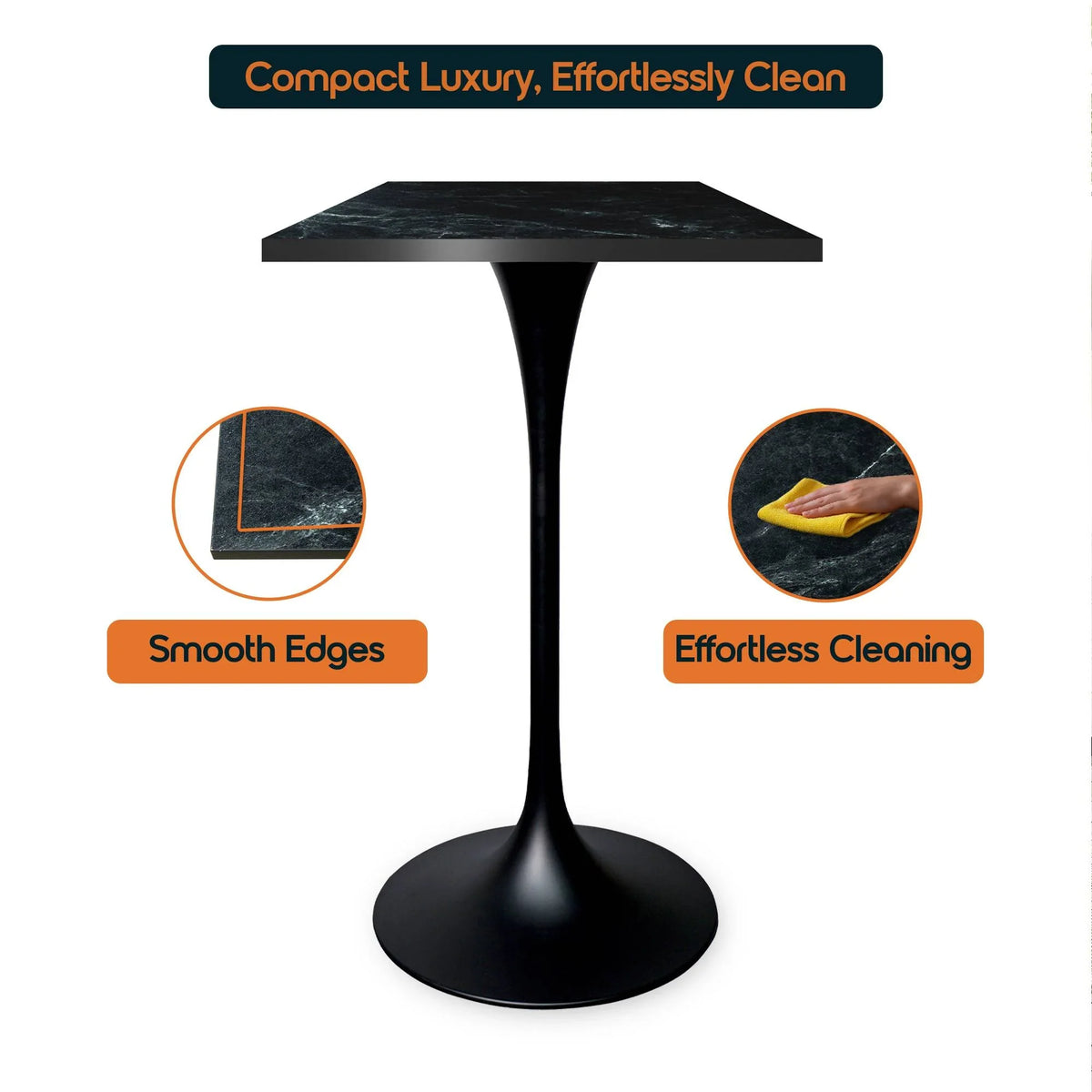 LeisureMod Verve 24" Square Top Bar Height Table, Brushed Gold/Black/White Stainless Steel Base with MDF Table Top - Elax Furniture