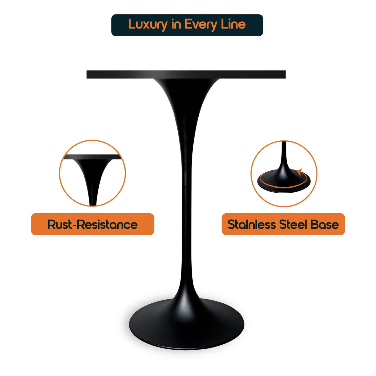 LeisureMod Verve 24" Square Top Bar Height Table, Brushed Gold/Black/White Stainless Steel Base with MDF Table Top - Elax Furniture