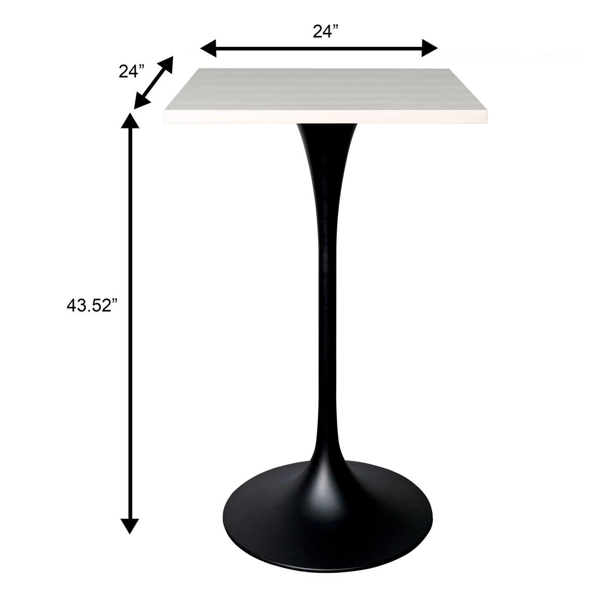 LeisureMod Verve 24" Square Top Bar Height Table, Brushed Gold/Black/White Stainless Steel Base with MDF Table Top - Elax Furniture