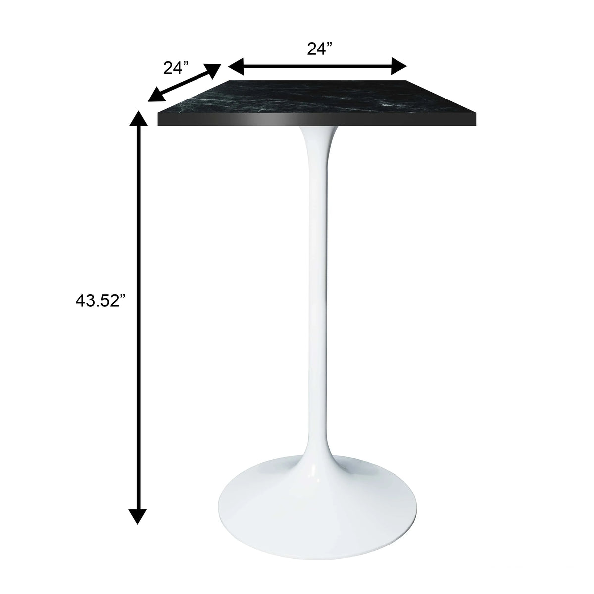 LeisureMod Verve 24" Square Top Bar Height Table, Brushed Gold/Black/White Stainless Steel Base with MDF Table Top - Elax Furniture