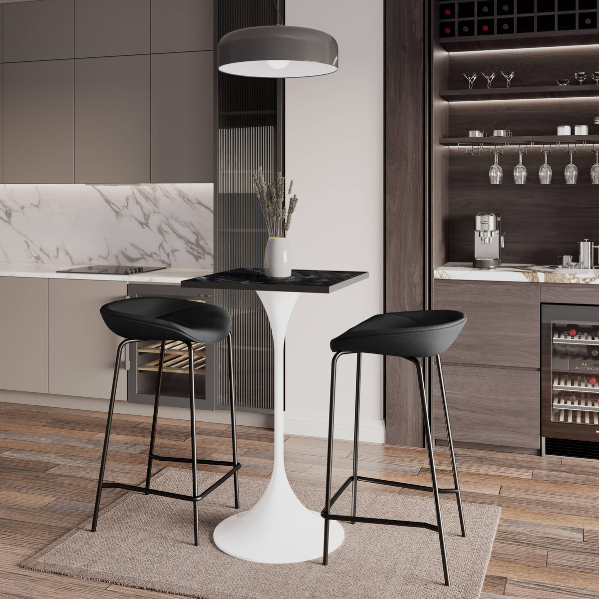 LeisureMod Verve 24" Square Top Bar Height Table, Brushed Gold/Black/White Stainless Steel Base with MDF Table Top - Elax Furniture