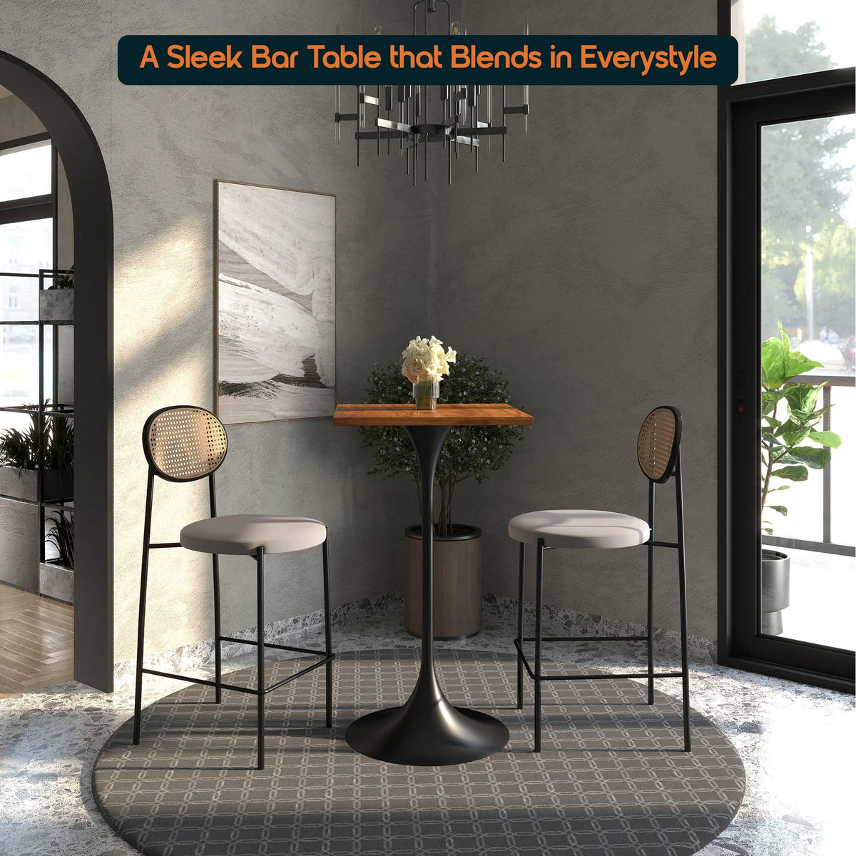 LeisureMod Verve 24" Square Top Bar Height Table, Brushed Gold/Black/White Stainless Steel Base with MDF Table Top - Elax Furniture