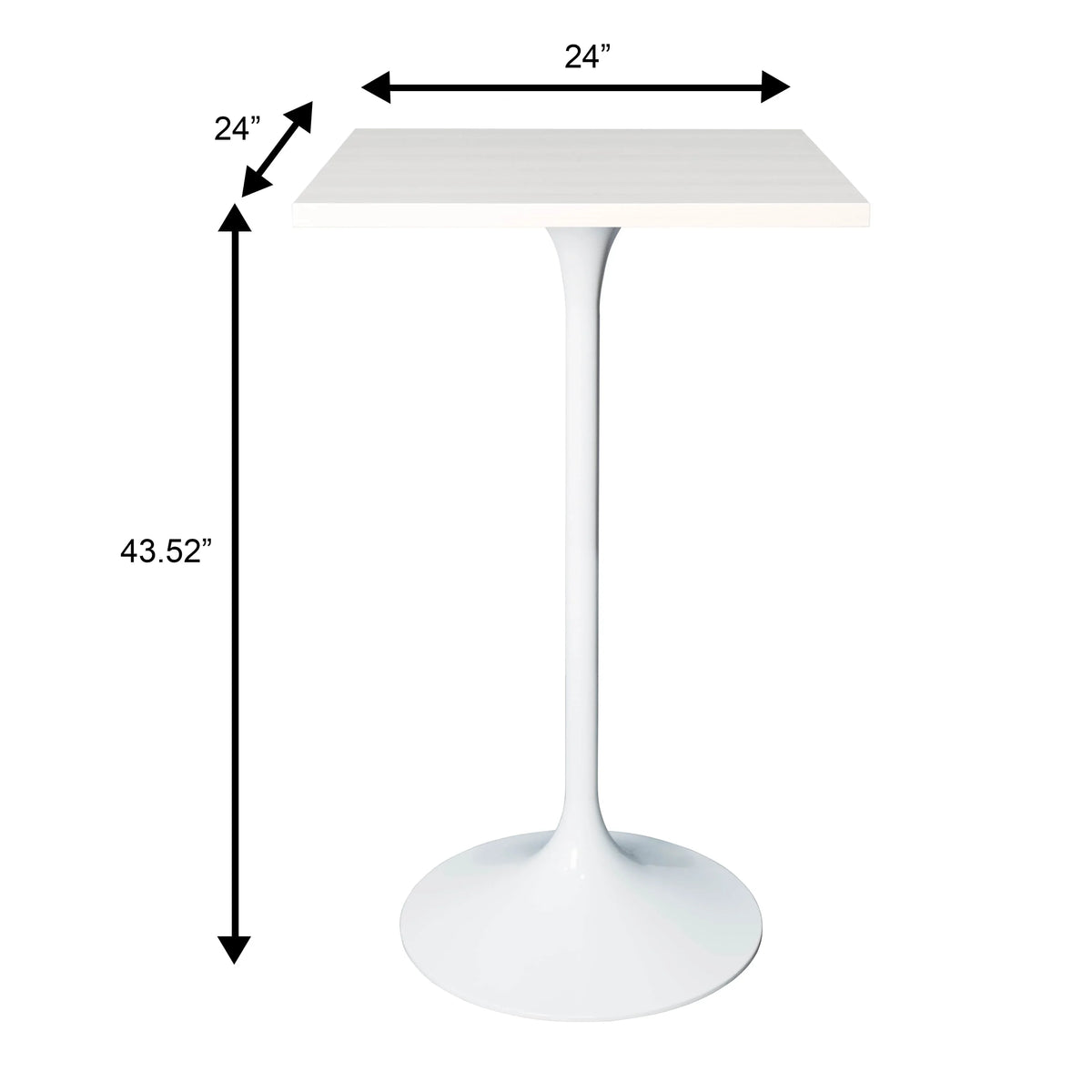 LeisureMod Verve 24" Square Top Bar Height Table, Brushed Gold/Black/White Stainless Steel Base with MDF Table Top - Elax Furniture
