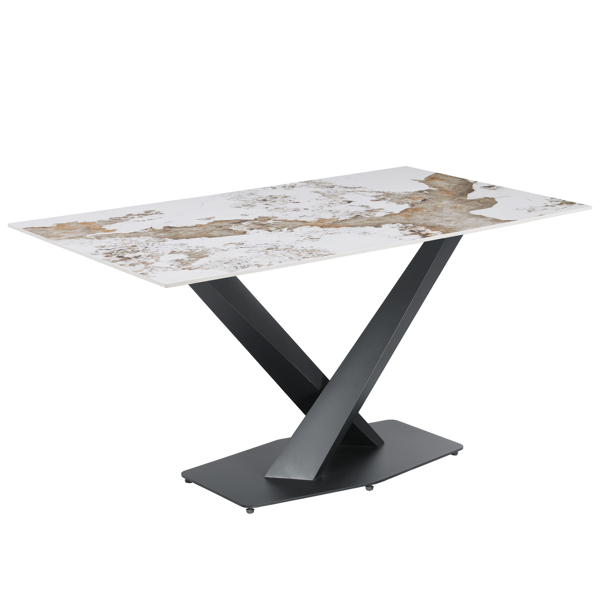 Voren Rectangular Dining Table with Sintered Stone / Glass Tabletop in Stainless Steel Double Pedestal Base