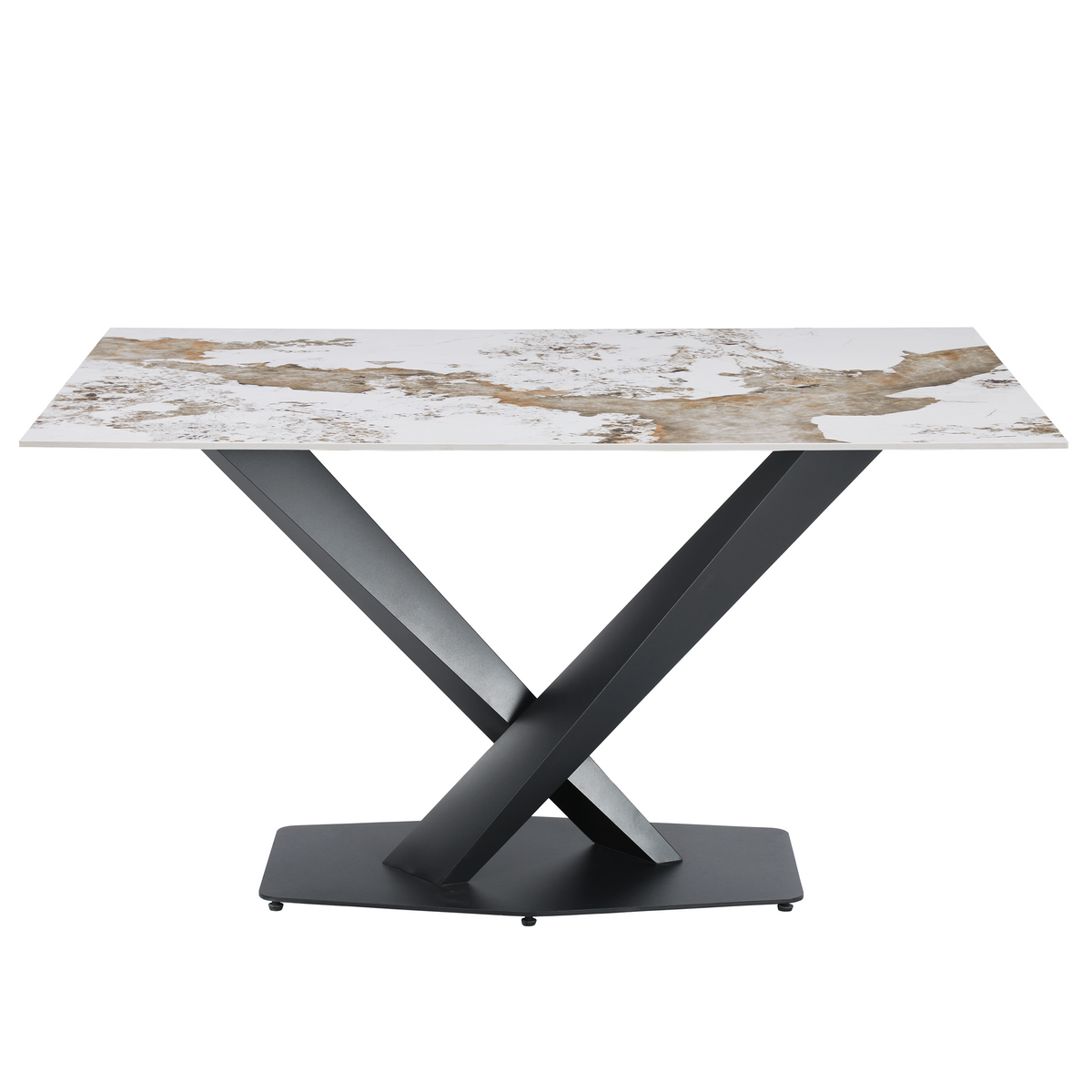 Voren Rectangular Dining Table with Sintered Stone / Glass Tabletop in Stainless Steel Double Pedestal Base