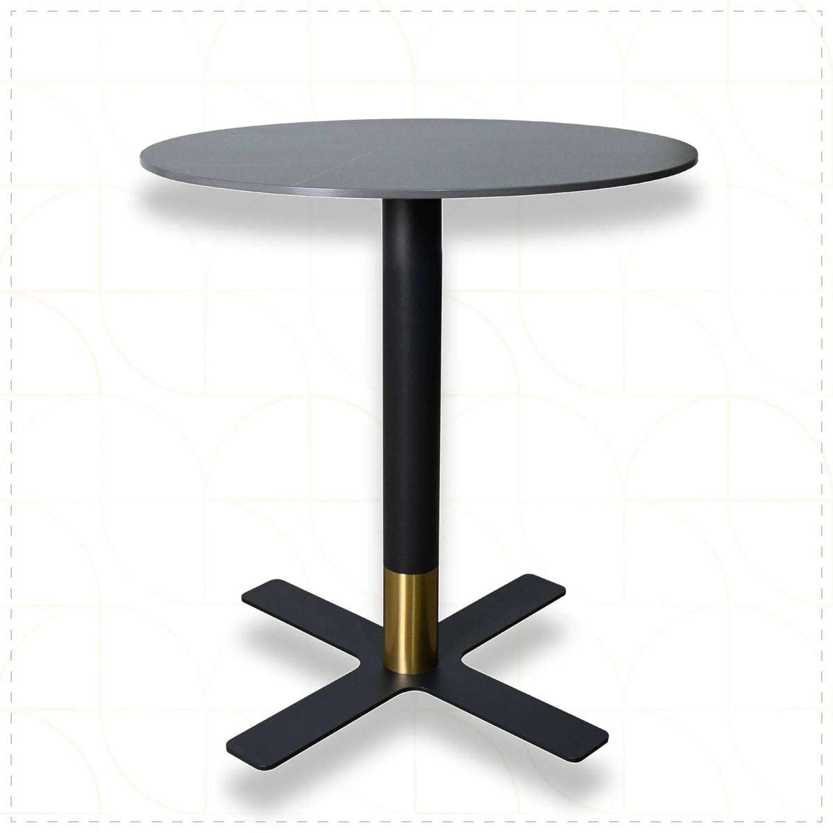 Vail Collection Dining Table Black/Gold X Base With 27"/36" Round BLack Stone Top