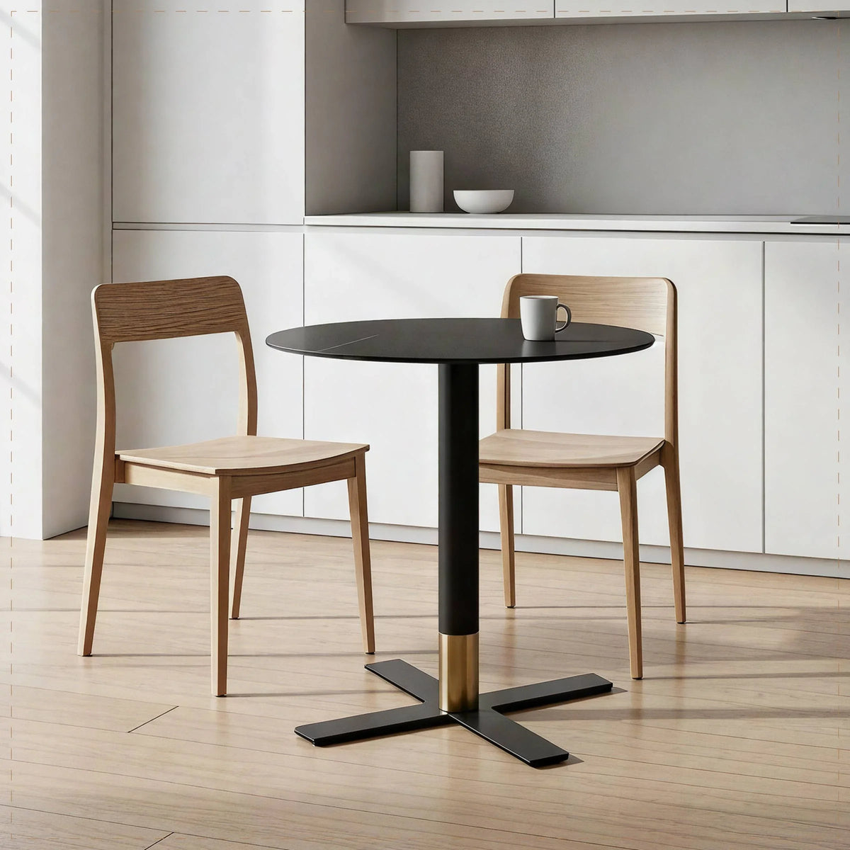Vail Collection Dining Table Black/Gold X Base With 27"/36" Round BLack Stone Top