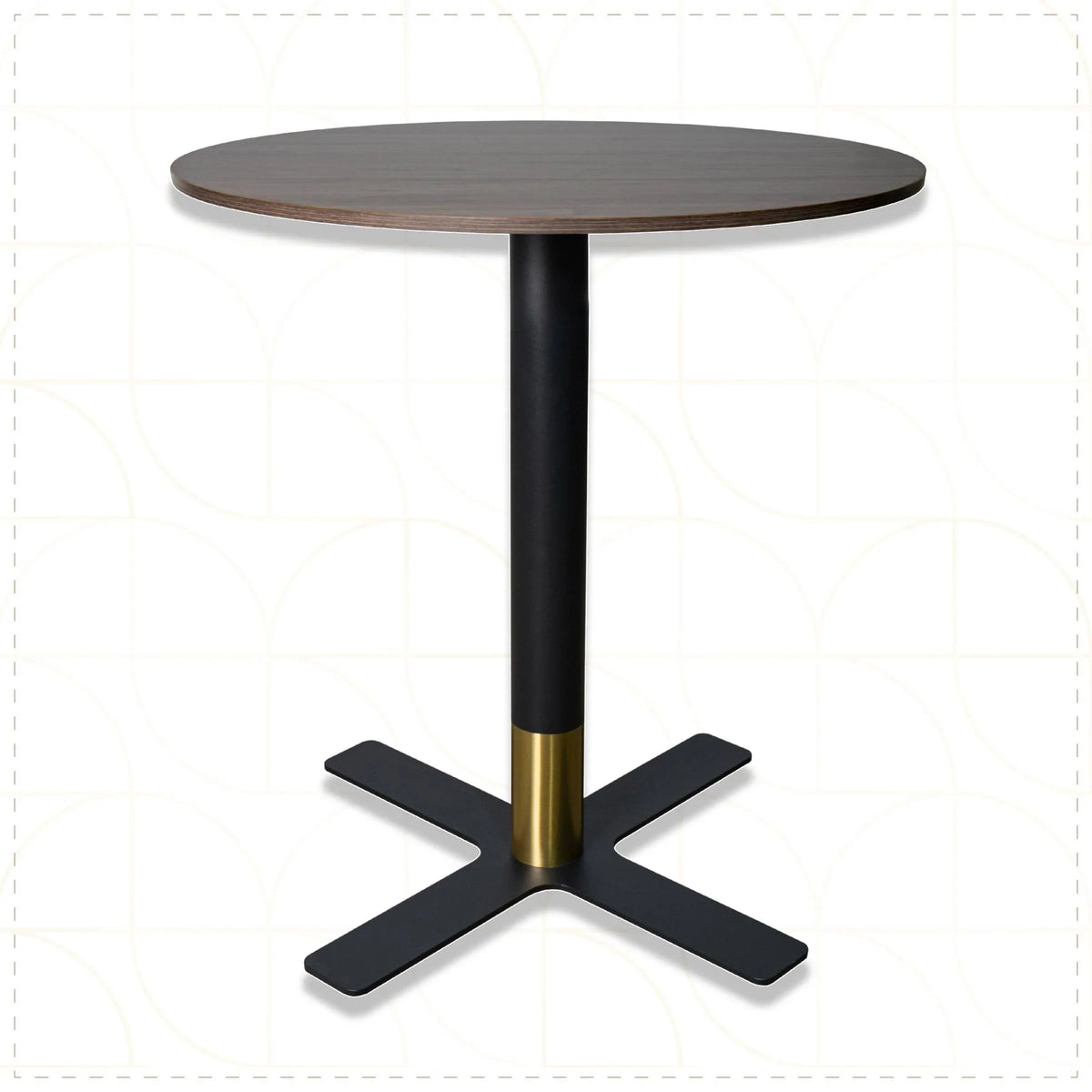 LeisureMod Vail Collection Dining Table Black/Gold X Base With 27"/36" Round Black MDF Top