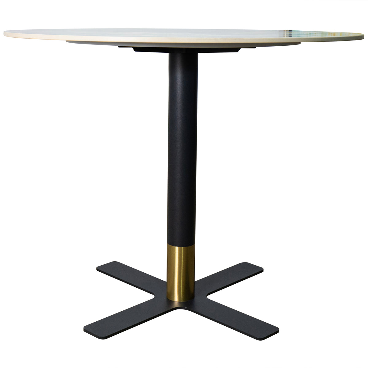 Vail Collection Dining Table Black/Gold X Base With Round MDF Wood/Sintered Stone Top 27 Inches Grey Stone Dining Table Leisuremod