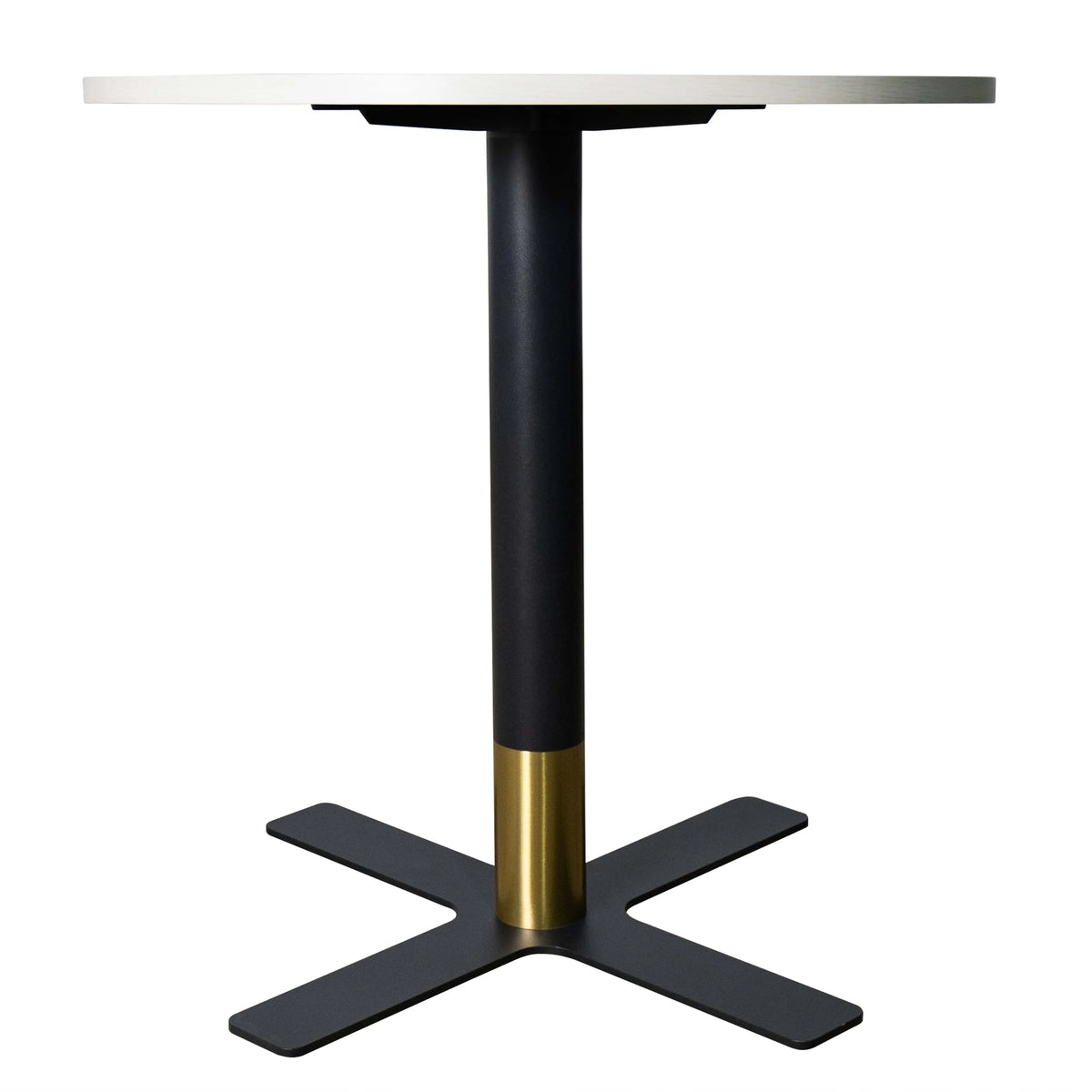 LeisureMod Vail Collection Dining Table Black/Gold X Base With 27"/36" Round Black MDF Top - Elax Furniture