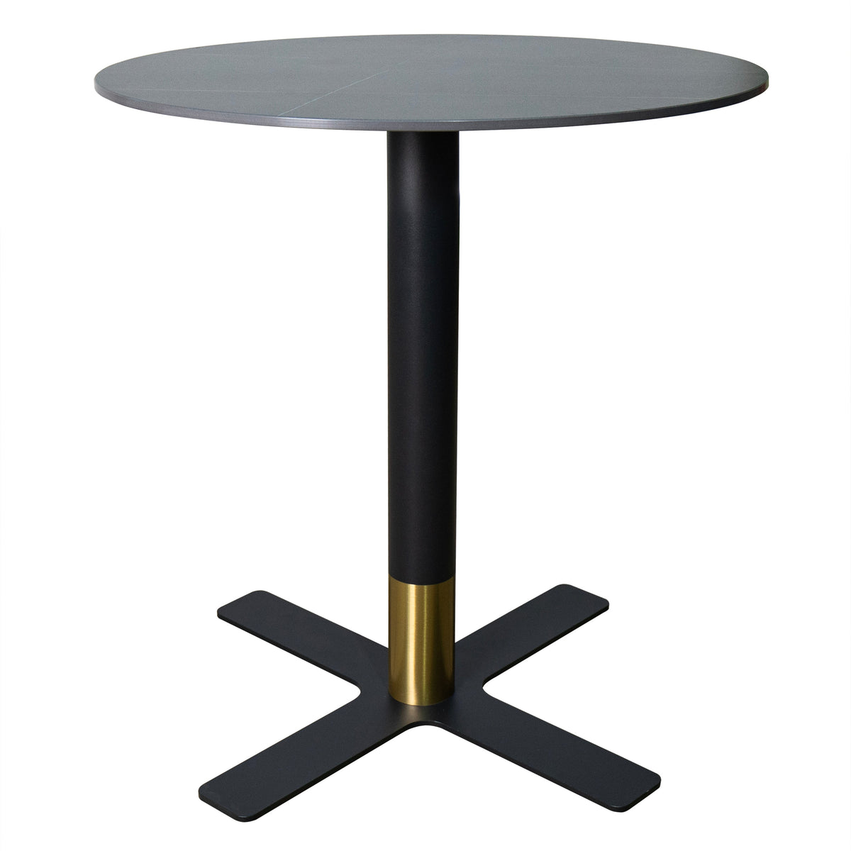 Vail Collection Dining Table Black/Gold X Base With Round MDF Wood/Sintered Stone Top 36 Inches Black Stone Dining Table Leisuremod