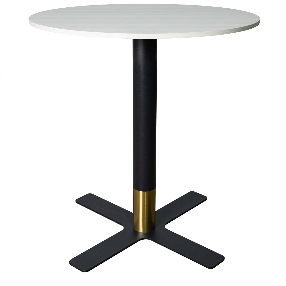 LeisureMod Vail Collection Dining Table Black/Gold X Base With 27"/36" Round Black MDF Top - Elax Furniture