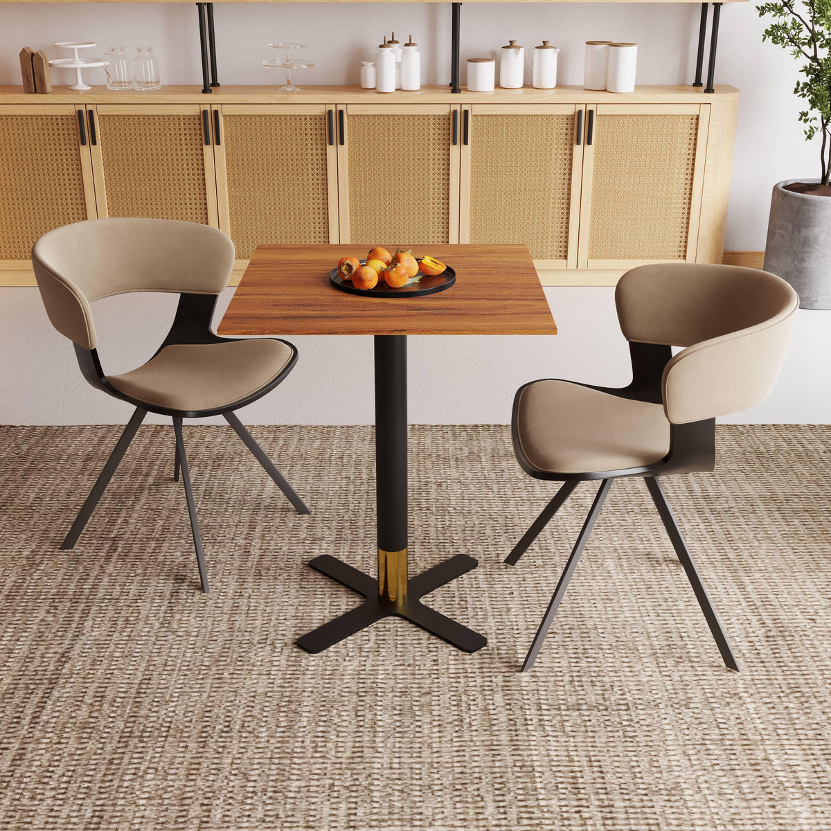 LeisureMod Vail Collection Dining Table Black/Gold X Base With 24" Square MDF Top - Elax Furniture