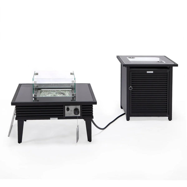 Walbrooke Outdoor Patio Square Fire Pit and Tank Holder with Slats Design - Elax Furniture