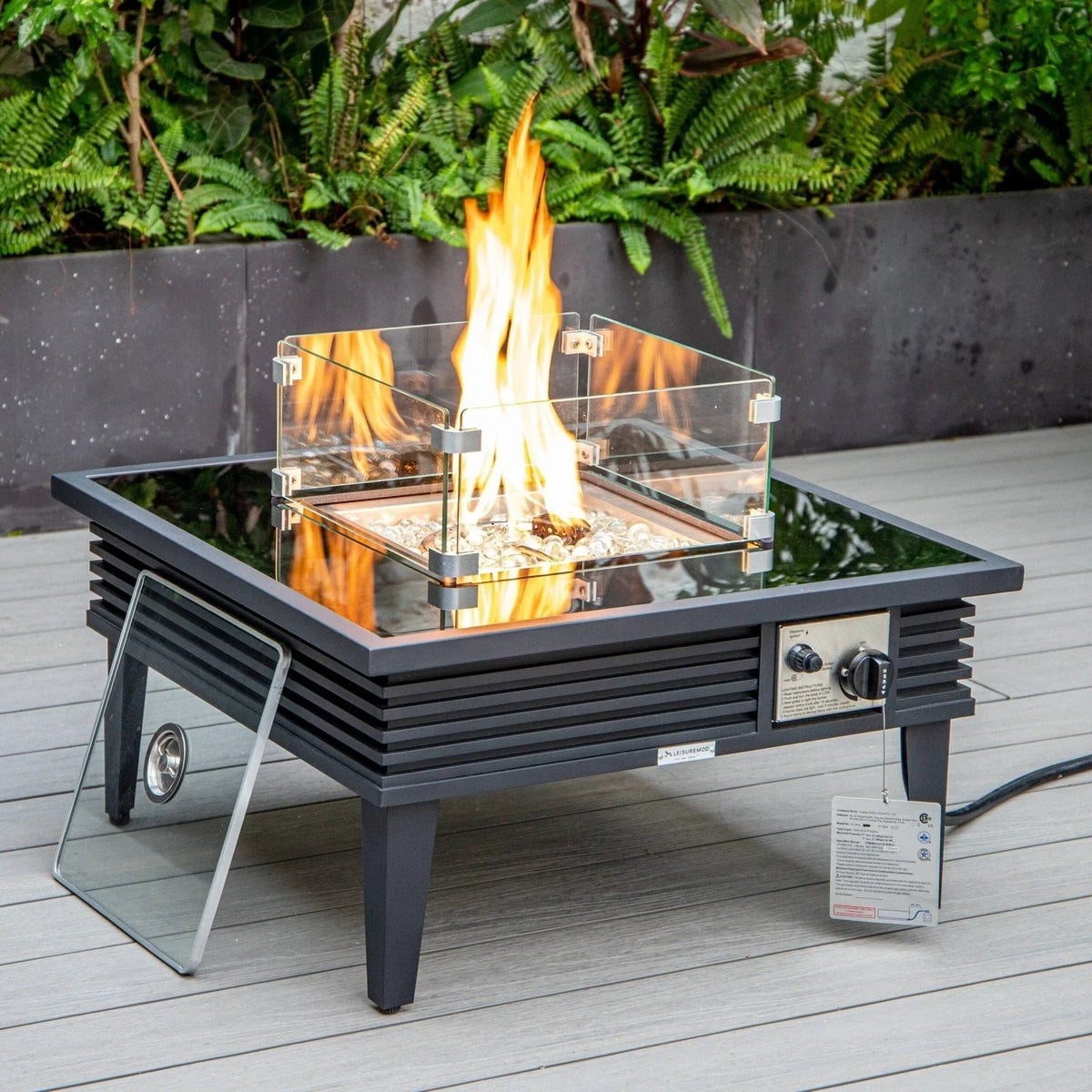 Walbrooke Modern Outdoor Square Fire Pit Table with Powder-Coated Aliuminum Frame and Slats Design - Elax Furniture