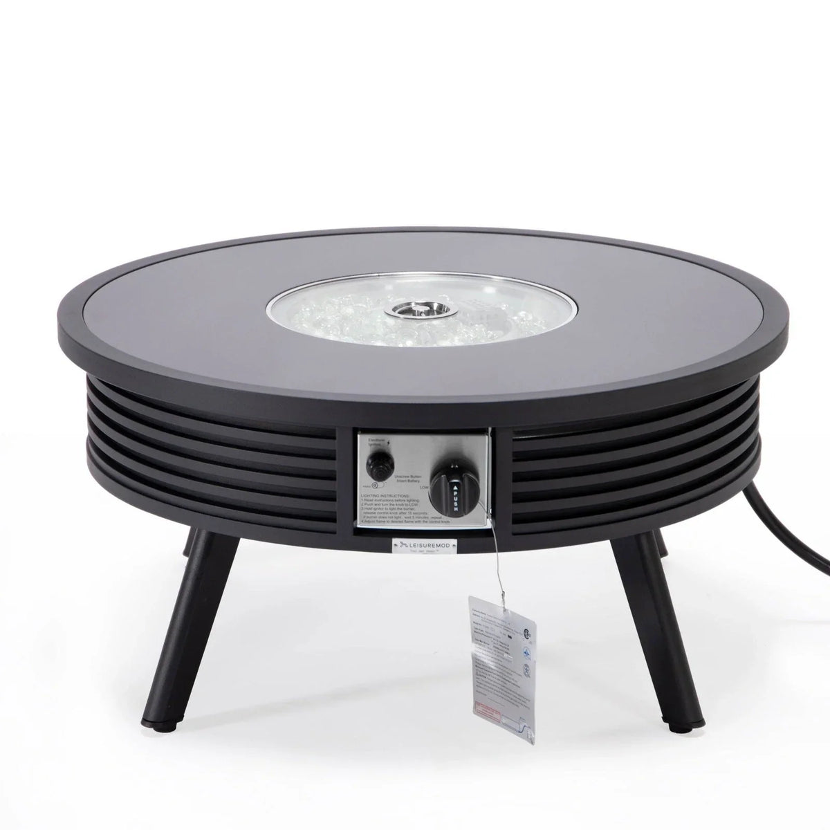 Walbrooke Modern Outdoor Round Fire Pit Table with Powder-Coated Aliuminum Frame and Slats Design - Elax Furniture