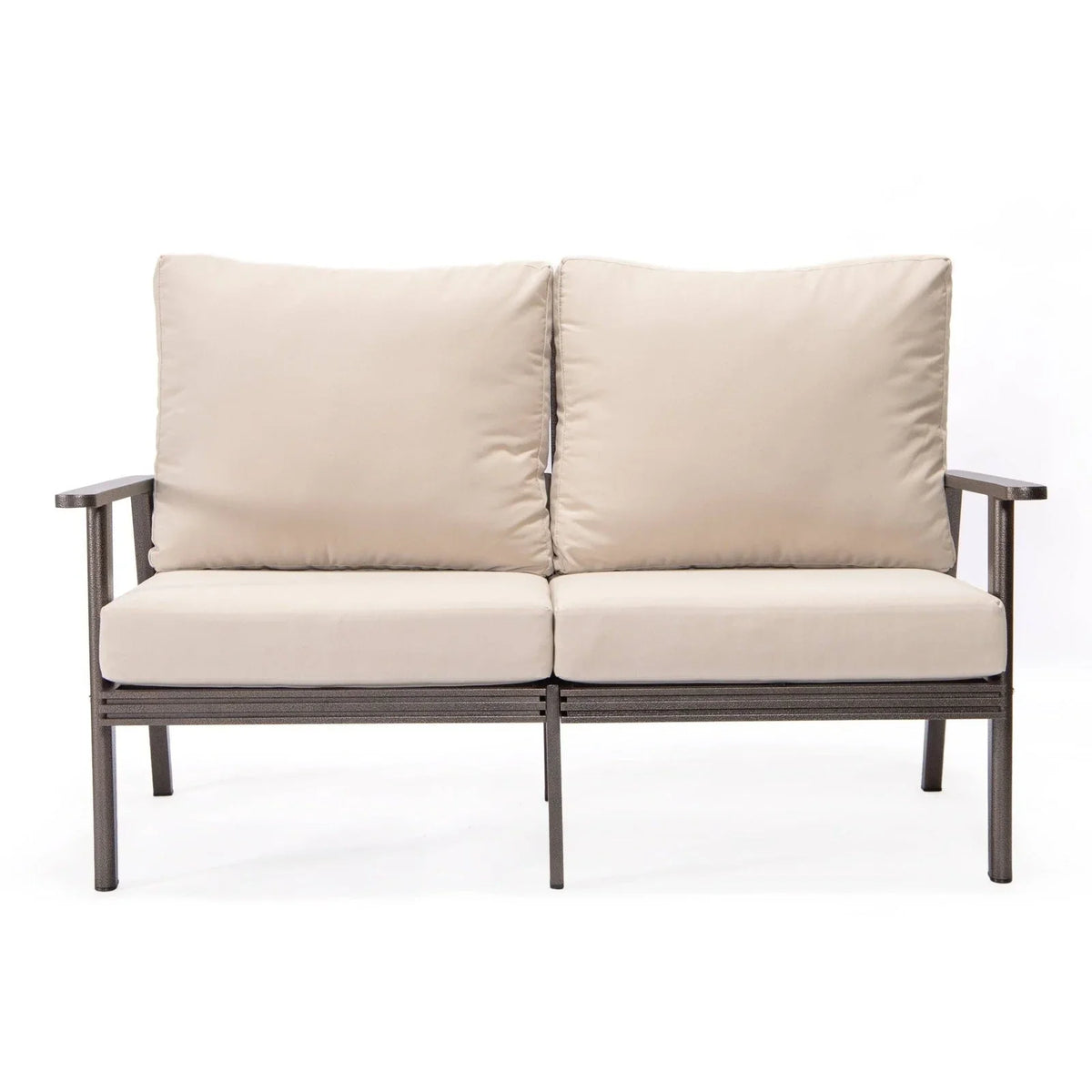 Walbrooke Modern 3-Piece Outdoor Patio Set with Brown Aluminum Frame and Removable Cushions Loveseat and Set of 2 Armchairs - Elax Furniture