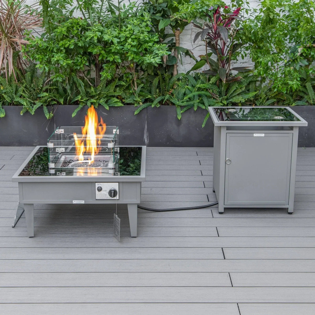 Walbrooke Outdoor Patio Square Fire Pit and Tank Holder - Elax Furniture