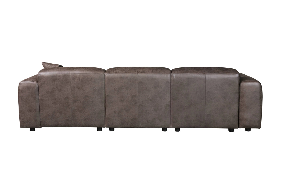 LeisureMod Whisper 4-6 Seater Conversation Set With a Chaise and Ottoman Upholstered in Linen/Leather/Polyester - Elax Furniture