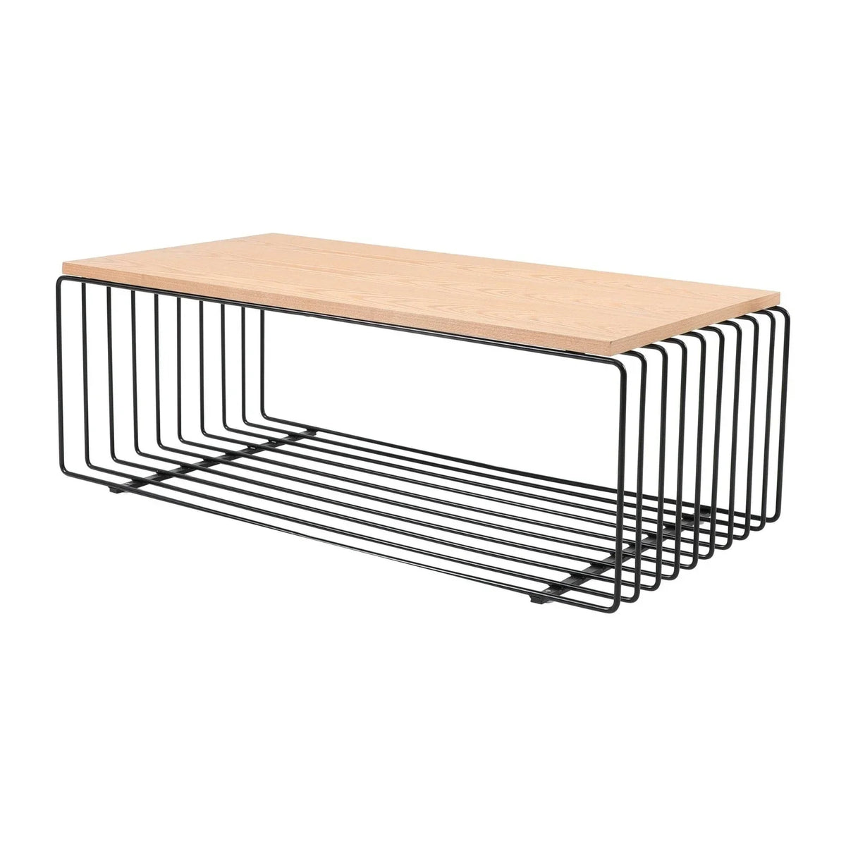 Walden Rectangular Coffee Table with Ash Wood Tabletop in Black Steel Frame - Elax Furniture