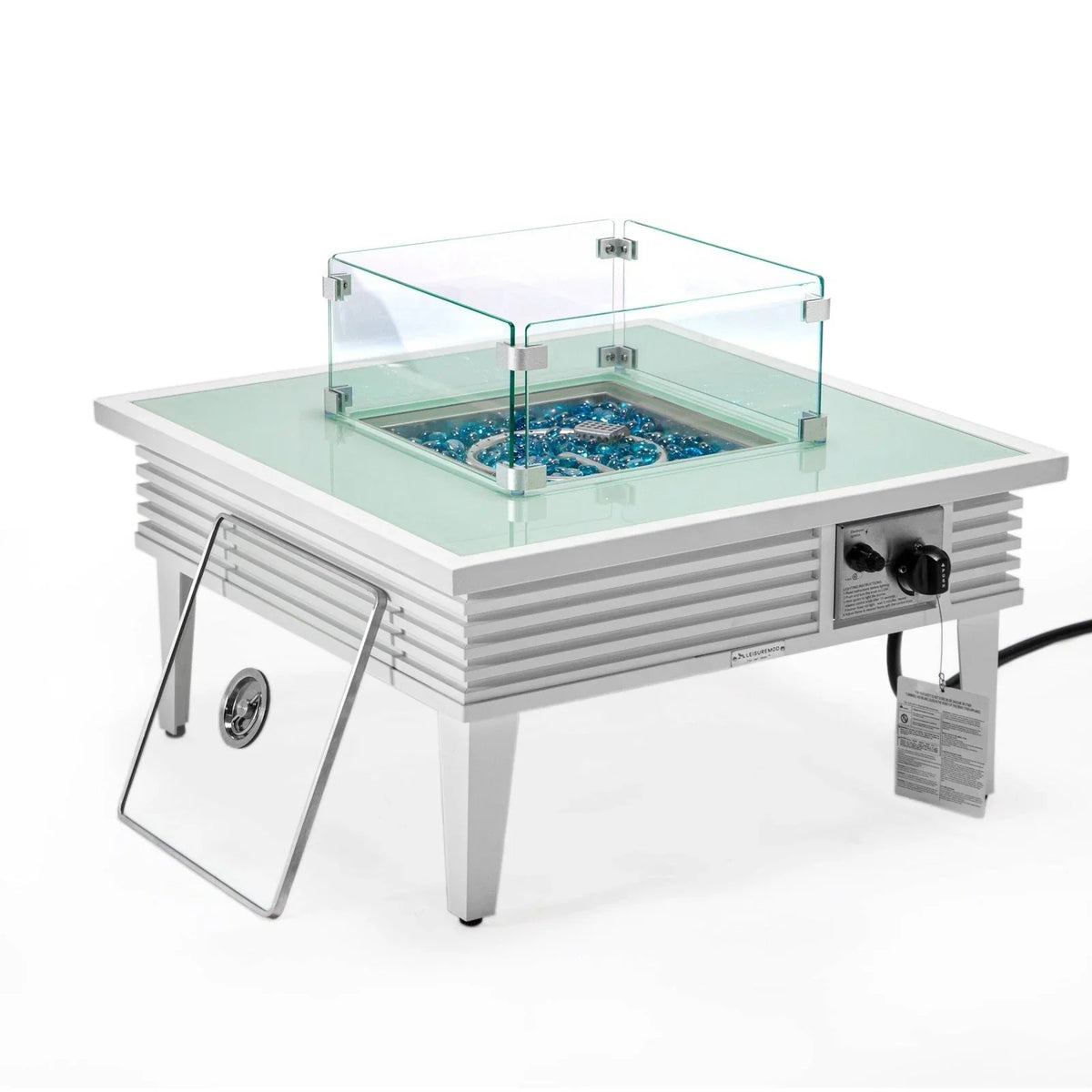 Walbrooke Modern Outdoor Square Fire Pit Table with Powder-Coated Aliuminum Frame and Slats Design - Elax Furniture