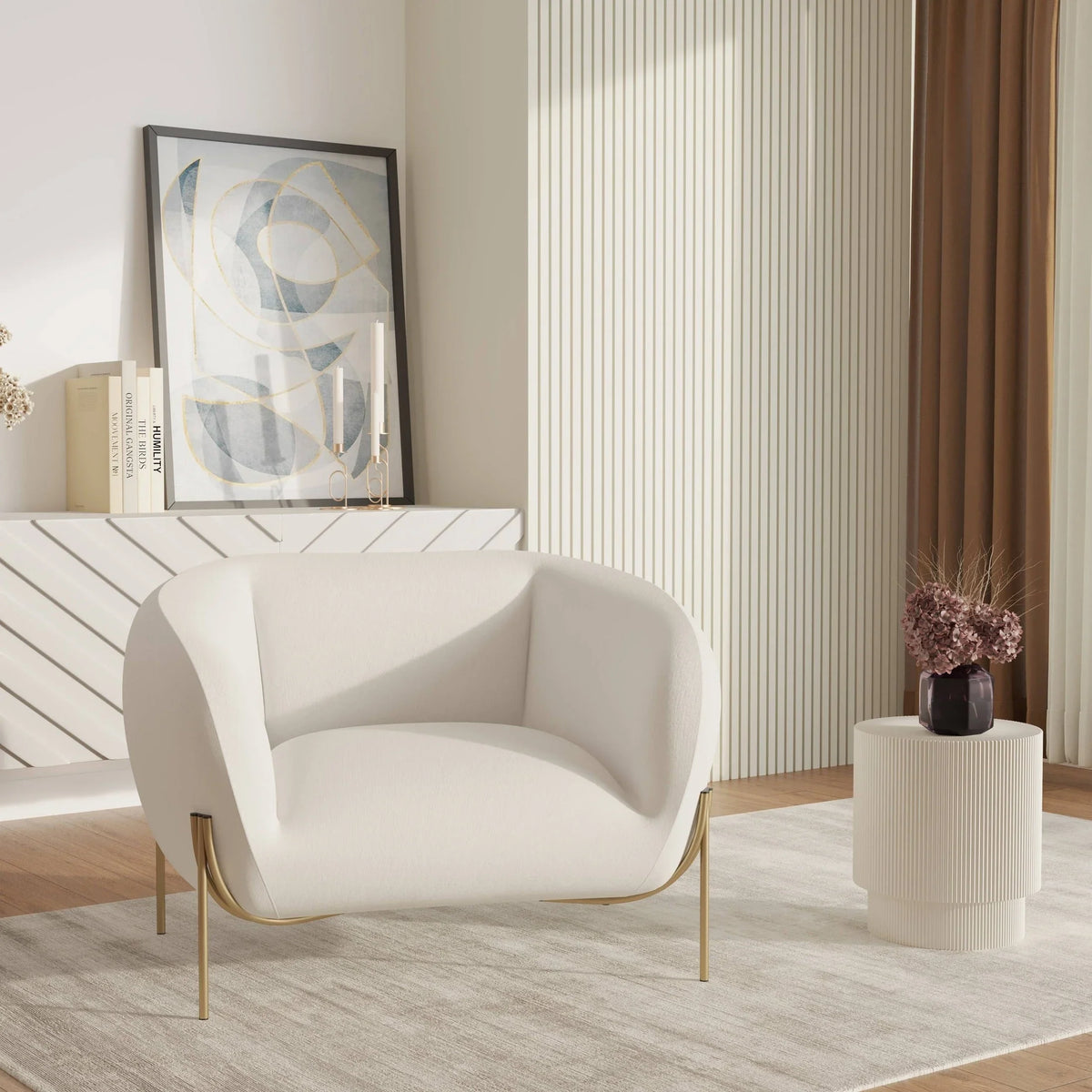 Zuno Upholstered Single Seater Sofa in Velvet with Gold Iron Legs - Elax Furniture