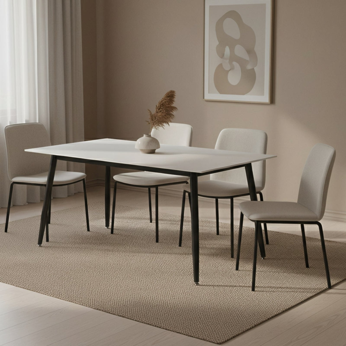 Zayle Rectangular Dining Table with a Sintered Stone Tabletop and a Stainless Steel Base