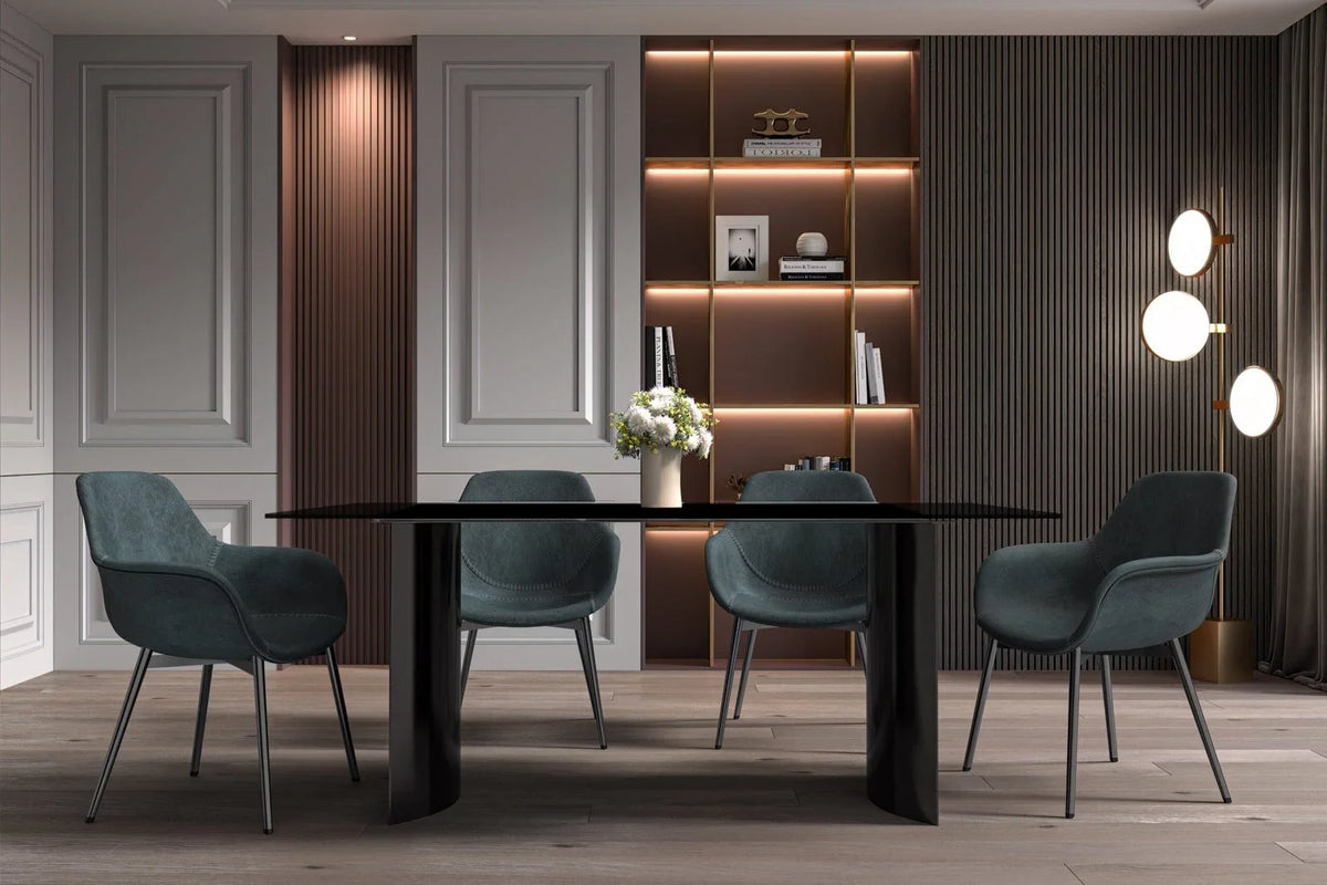 Zara Rectangular Dining Table with Glass/Sintered Stone Top and Stainless Steel Base - Elax Furniture