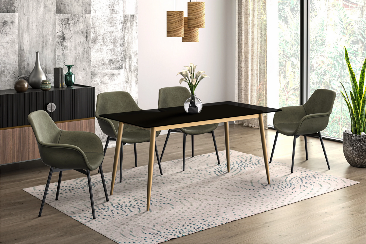 Zayle Modern Dining Table with a Rectangular Glass/Stone Tabletop in Steel - Elax Furniture