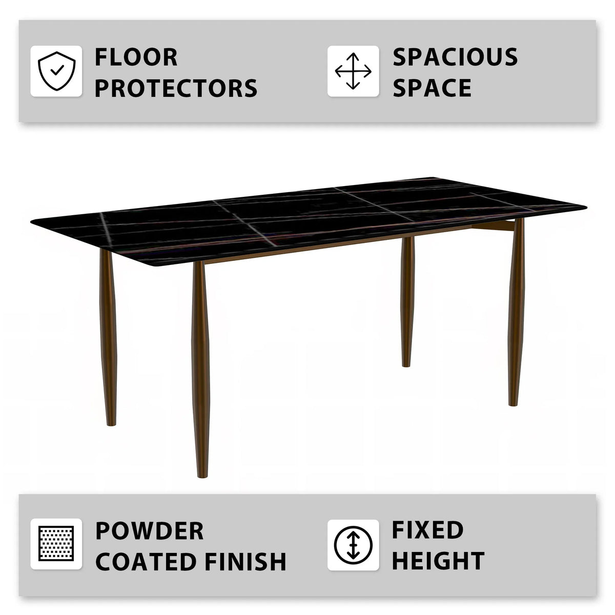 Zinti Dining Table with Glass or Sintered Stone Rectangular Wide Tabletop with Steel Base and Legs - Elax Furniture