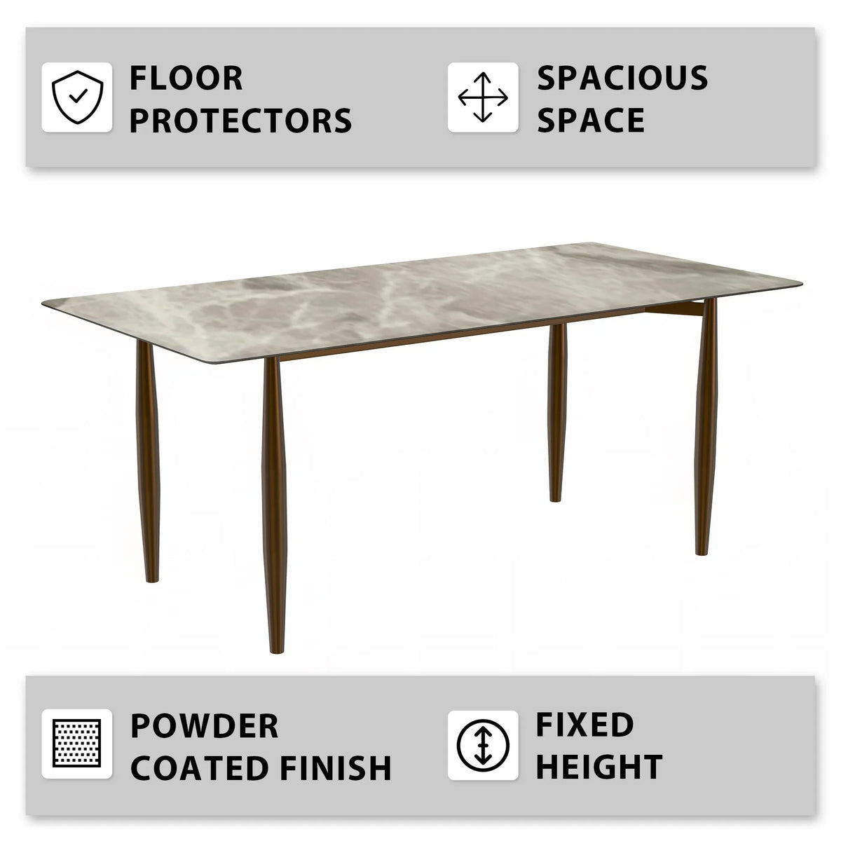 Zinti Dining Table with Glass or Sintered Stone Rectangular Wide Tabletop with Steel Base and Legs - Elax Furniture
